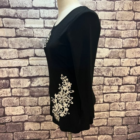 INC Black & White 3/4 Sleeve Top Size Small - Picture 4 of 9